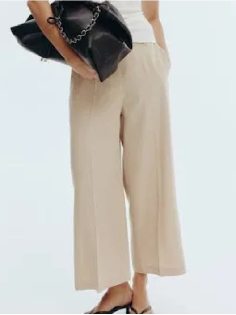 H&M Beige Wide-Leg Drawstring Pants